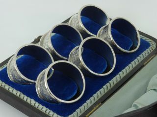 SOLID STERLING SILVER SET OF SIX NUMBERED NAPKIN RINGS BIRMINGHAM 1899 CASED 4