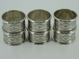 SOLID STERLING SILVER SET OF SIX NUMBERED NAPKIN RINGS BIRMINGHAM 1899 CASED 7