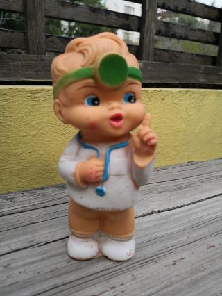 Vtg Rare Mexican Squeaky Toy Boy Doctor Clone Rubber Doll Kewpie Blue Eyes Look