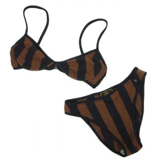 Auth Fendi Vintage Pequin Stripe Pile Bikini Swimwear Sz 42 L Italy F/s 6501