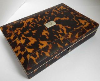 Large English Antique 1850 Solid Silver & Faux Tortoiseshell Table Box