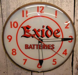 Vintage Pam Exide Batteries Electric Advertising Wall Clock Lights Up &