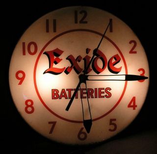 Vintage Pam Exide Batteries Electric Advertising Wall Clock Lights Up & 2