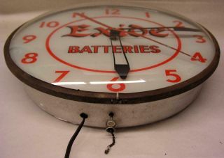 Vintage Pam Exide Batteries Electric Advertising Wall Clock Lights Up & 5