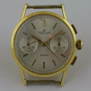 Vintage Breitling Gold 1151 Chronograph Wristwatch Cosigned Dial By Meister