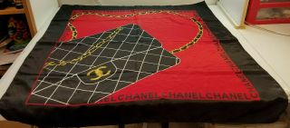 Vintage Chanel Silk Scarf Black Red Iconic Black Quilt Purse Image