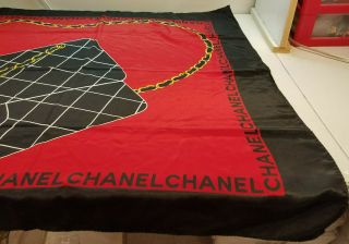 Vintage CHANEL Silk Scarf Black Red Iconic Black Quilt Purse Image 2