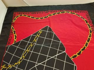 Vintage CHANEL Silk Scarf Black Red Iconic Black Quilt Purse Image 5
