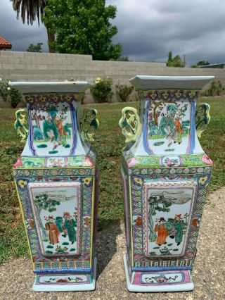 Estate Old House Chinese Antique Qing 19th Famille Rose Porcelain Vase One Pair