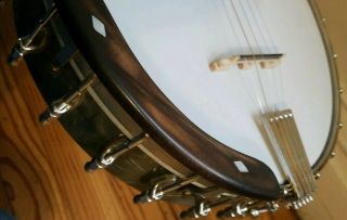 Vintage Banjo 4 string wood instrument Remo Weather king White Pearl Knobs 9