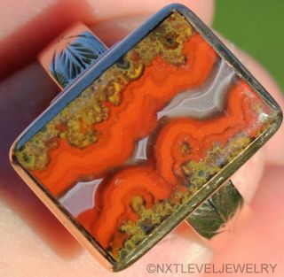 Antique C1900 Victorian Natural Banded Red Agate 10k Solid Rose Gold Men 