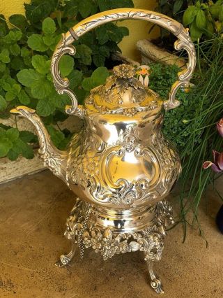 Fantastic Silver Sterling Antique 1916 Tea Kettle With Stand,  1950gm