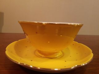 Anthropologie Yellow and Gold Bluebird Teacup And Saucer Rare & Discontinued 5