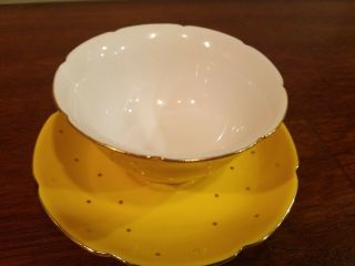 Anthropologie Yellow and Gold Bluebird Teacup And Saucer Rare & Discontinued 6