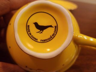 Anthropologie Yellow and Gold Bluebird Teacup And Saucer Rare & Discontinued 7