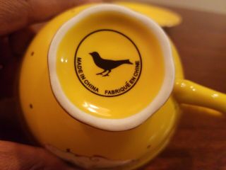 Anthropologie Yellow and Gold Bluebird Teacup And Saucer Rare & Discontinued 8