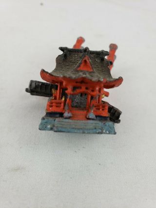 Heavy vintage japanese miniature metal set - pagoda / temple (painted pewter?) 6