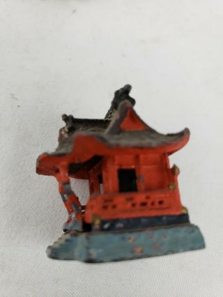 Heavy vintage japanese miniature metal set - pagoda / temple (painted pewter?) 7