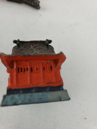 Heavy vintage japanese miniature metal set - pagoda / temple (painted pewter?) 8