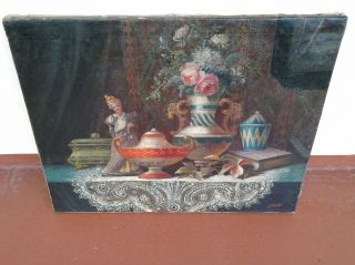 Antique Oil Painting On Canvas Still Life Signed L.  Ebner Gorgeous
