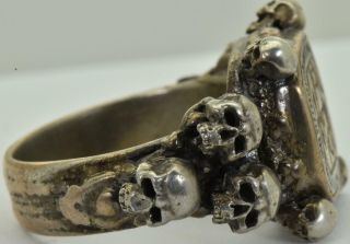 MUSEUM Georgian Occultist Memento Mori Skulls wax seal silver ring c1780 ' s.  RARE 4