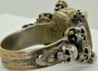 MUSEUM Georgian Occultist Memento Mori Skulls wax seal silver ring c1780 ' s.  RARE 5