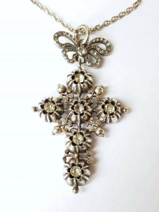 Antique French Solid Silver And Paste Large Pendant Necklace