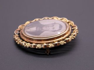 Estate Ornate Antique Mourning 10k Yellow Gold Photo Portrait Hair Brooch Pin 2