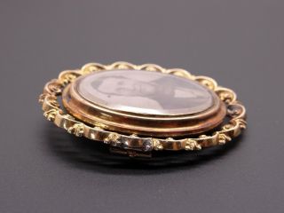 Estate Ornate Antique Mourning 10k Yellow Gold Photo Portrait Hair Brooch Pin 3