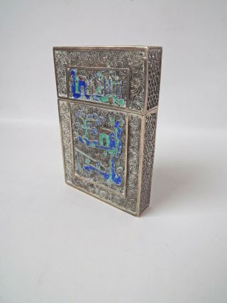 Antique Silver Filigree Calling Card Case Asian / Chinese Victorian Enamelled