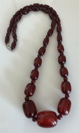 Antique Art Deco Marbled Bakelite Cherry Amber Barrel Bead Necklace 72g