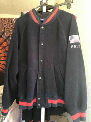 Polo Sport Ralph Lauren Usa Fleece Jacket L Varsity Stadium Flag Usa Vintage 90s