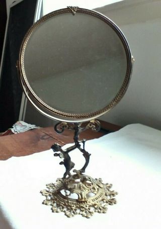 Vintage Ornate Victorian Make - Up Mirror Standing W/cherub 11 "