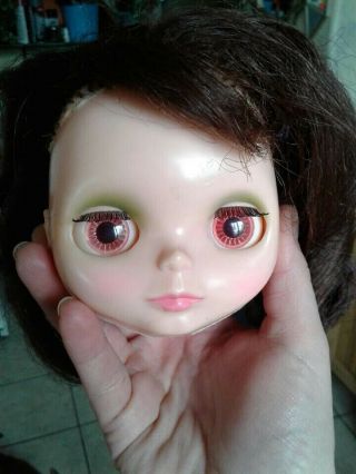 Vintage 1972 Kenner Blythe Doll Brunette Head Only Eyes Work 10