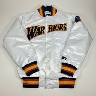 Vintage Starter Black Label Golden State Warriors Home Jacket Satin White Mens S
