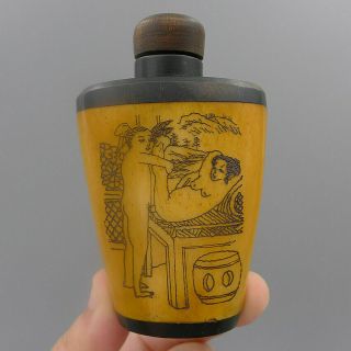 Ancient Natural Bone Pendant Crafts Hand Painting Beauty Nude Chart Snuff Bottle 3