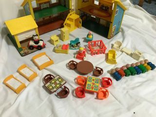 Fisher Price Vintage Little People House And Accessories And Snow Mobile