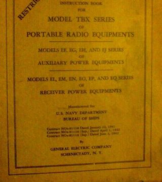 Wwii - Instruction Book - Model Tbx Series Of Portable Radio Equipment June 1942