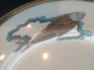Rare Antique Chinese Japanese Hand Painted Fish Display Plate impressed mark 4