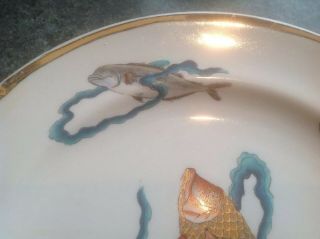 Rare Antique Chinese Japanese Hand Painted Fish Display Plate impressed mark 5