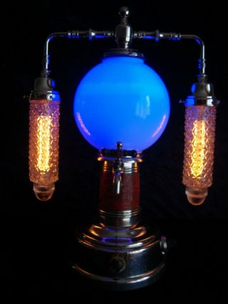 Steampunk Art Lamp,  Antique Soda Fountain,  Art Deco Shades,  Multi Color,  Dimmer 10