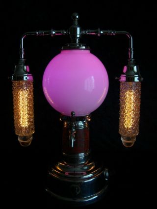 Steampunk Art Lamp,  Antique Soda Fountain,  Art Deco Shades,  Multi Color,  Dimmer 11