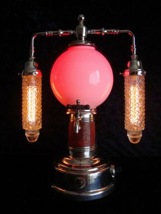 Steampunk Art Lamp,  Antique Soda Fountain,  Art Deco Shades,  Multi Color,  Dimmer