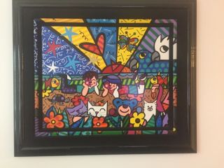 Romero Britto Seriograph Signed/numbered Rare Painted Border