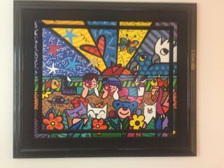 Romero Britto seriograph signed/numbered rare painted border 2