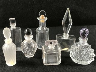 7 Vintage Small Clear Glass Perfume Bottles W/ Stoppers A1