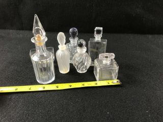 7 Vintage Small Clear Glass Perfume Bottles w/ Stoppers A1 6