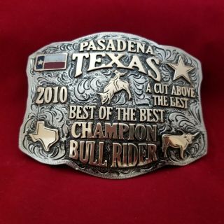 Rodeo Trophy Buckle Vintage 2010 Pasadena Texas Bull Riding Champion 867