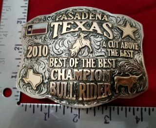 RODEO TROPHY BUCKLE VINTAGE 2010 PASADENA TEXAS BULL RIDING CHAMPION 867 2