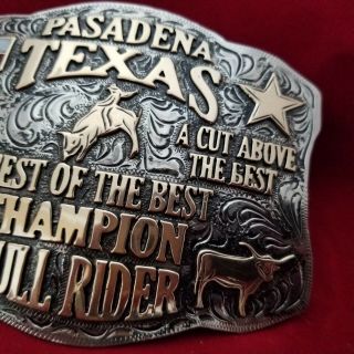 RODEO TROPHY BUCKLE VINTAGE 2010 PASADENA TEXAS BULL RIDING CHAMPION 867 5
